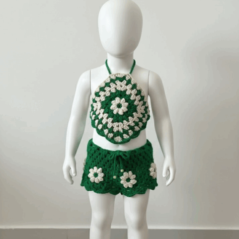 Conjunto de Crochet Floral para Bebé/Niña