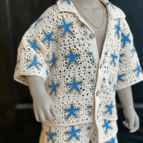 Conjunto de Crochet Infantil con Estampado de Estrellas de Mar