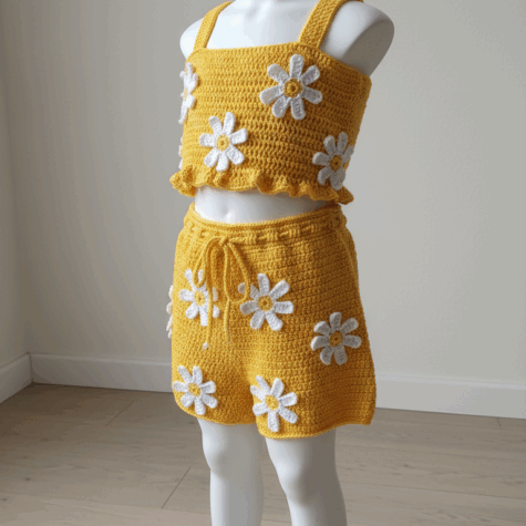 Conjunto de Crochet para Niña con Margaritas